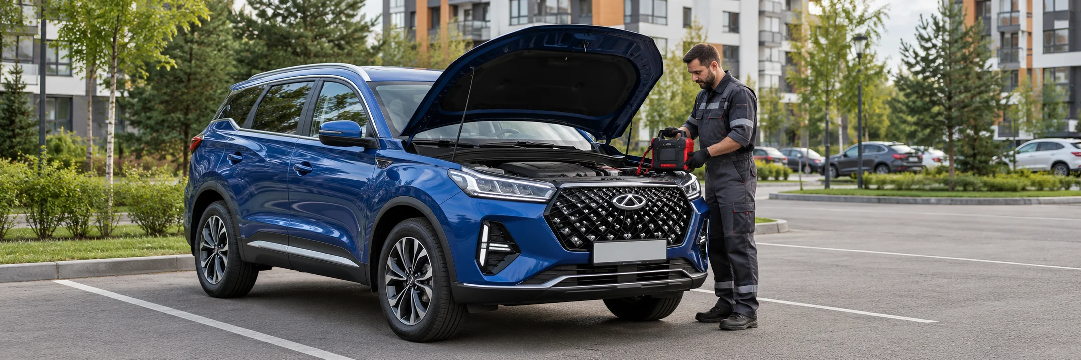 Техпомощь Chery — автомобиль и мастер с пусковым устройством