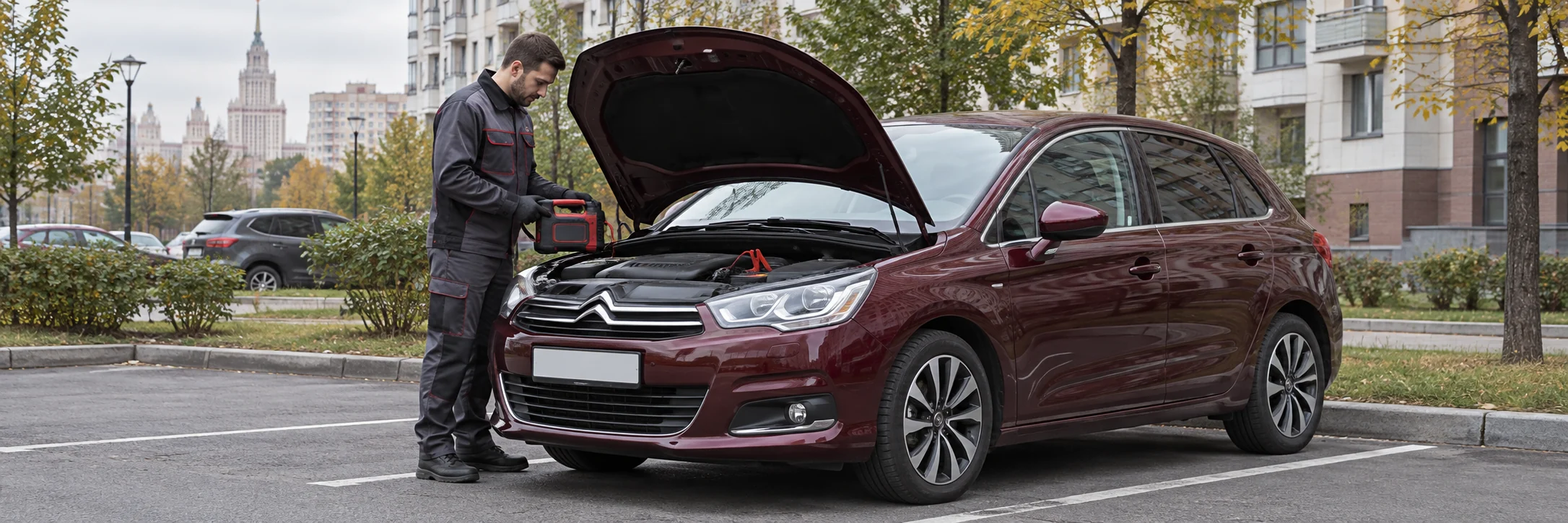 Техпомощь Citroen — автомобиль и мастер с пусковым устройством
