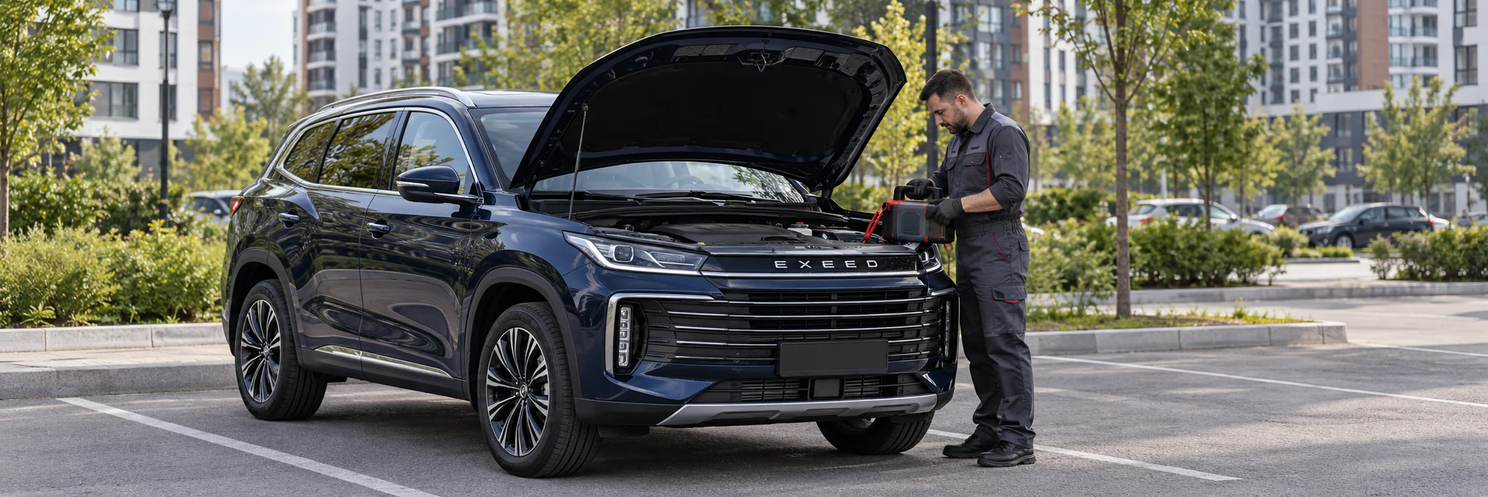 Техпомощь Exeed — автомобиль и мастер с пусковым устройством