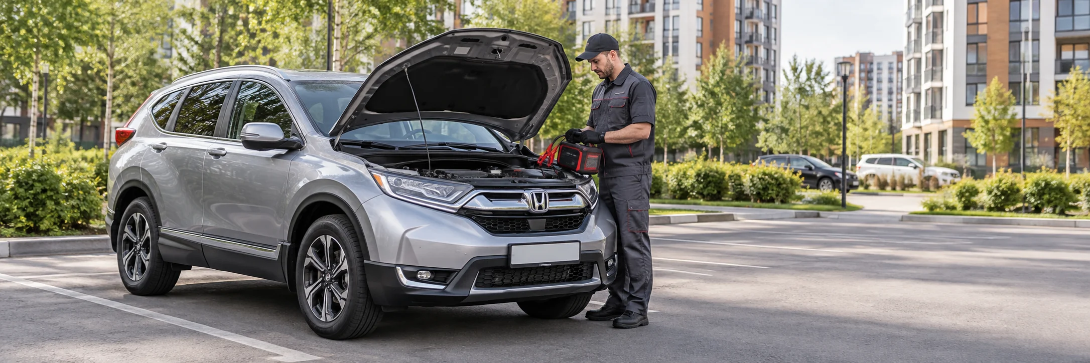 Техпомощь Honda — автомобиль и мастер с пусковым устройством