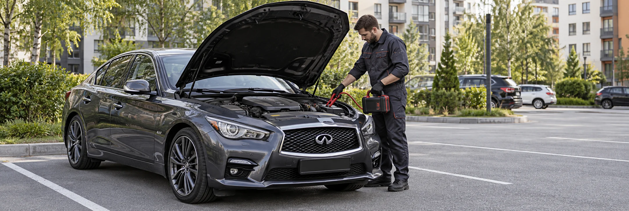 Техпомощь Infiniti — автомобиль и мастер с пусковым устройством
