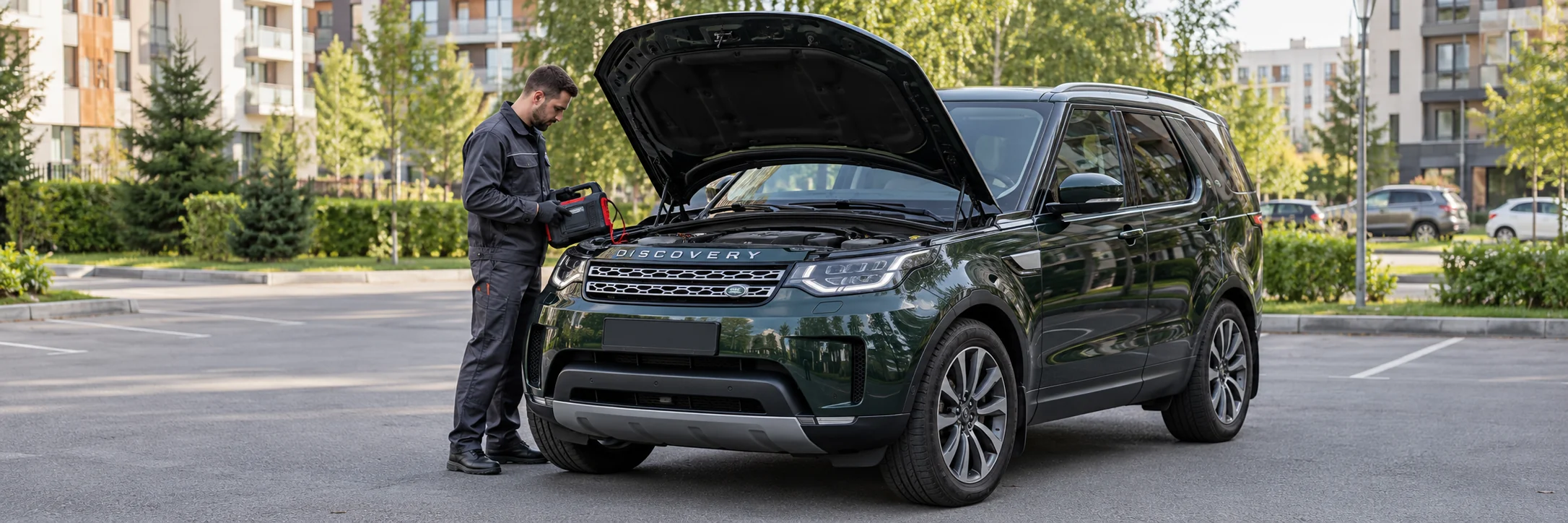 Техпомощь Land Rover — автомобиль и мастер с пусковым устройством