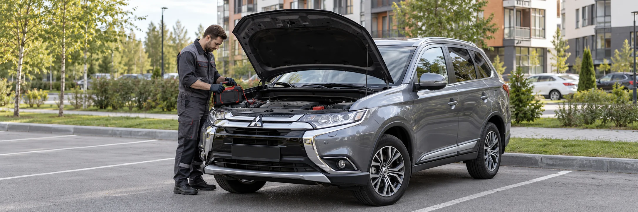 Техпомощь Mitsubishi — автомобиль и мастер с пусковым устройством