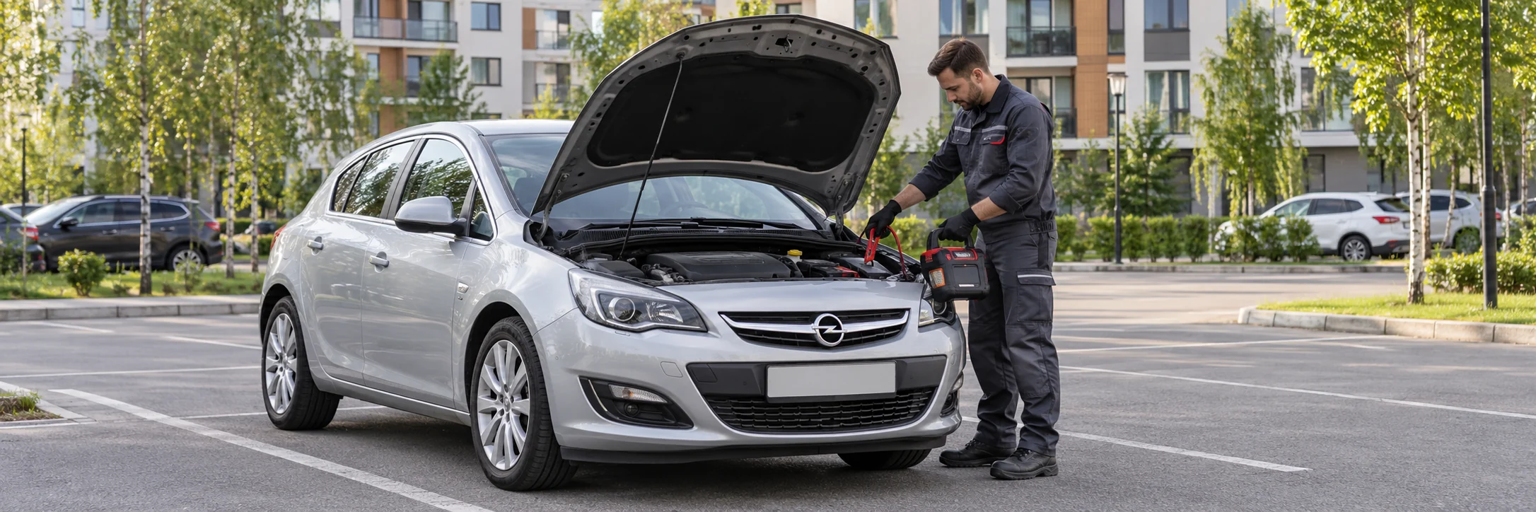 Техпомощь Opel — автомобиль и мастер с пусковым устройством