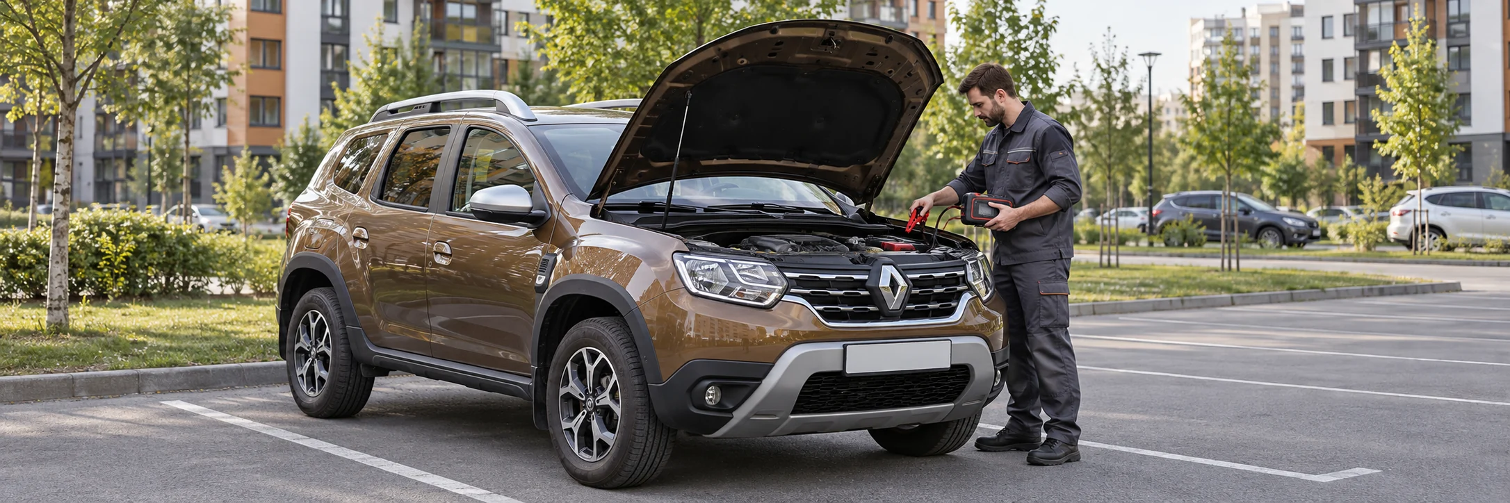 Техпомощь Renault — автомобиль и мастер с пусковым устройством