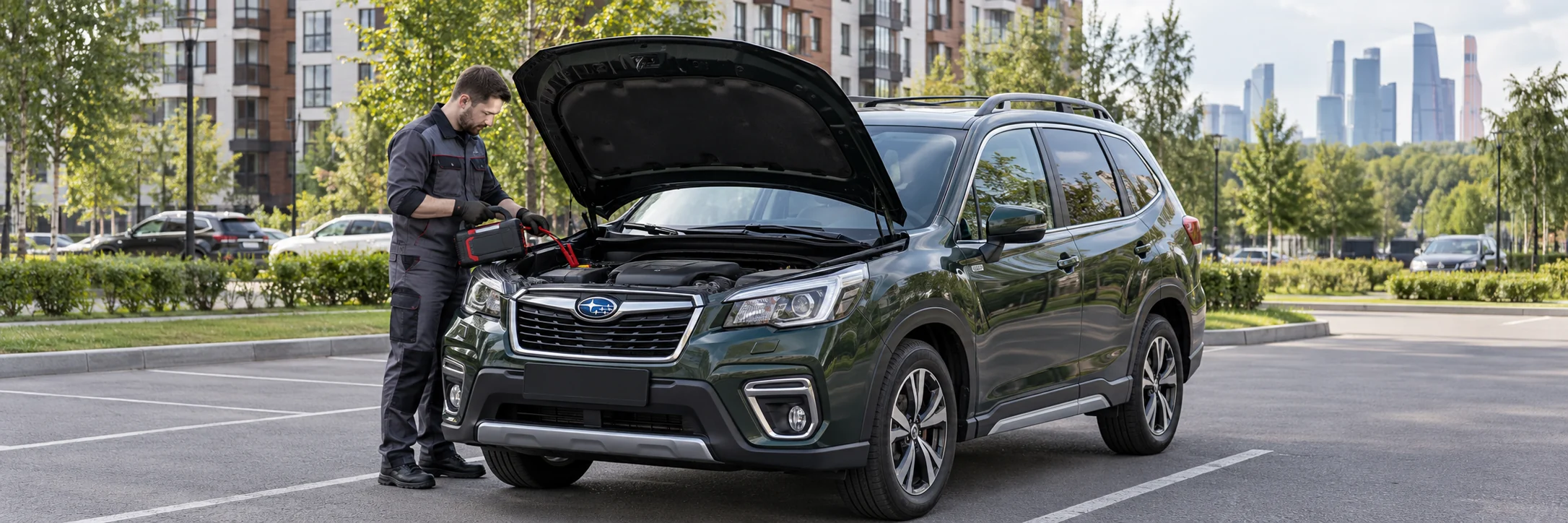 Техпомощь Subaru — автомобиль и мастер с пусковым устройством
