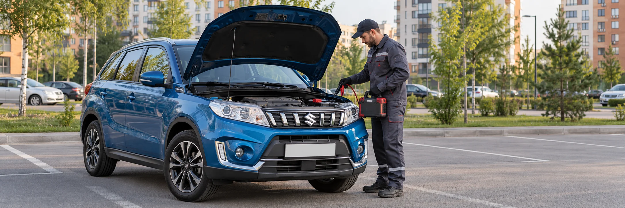 Техпомощь Suzuki — автомобиль и мастер с пусковым устройством