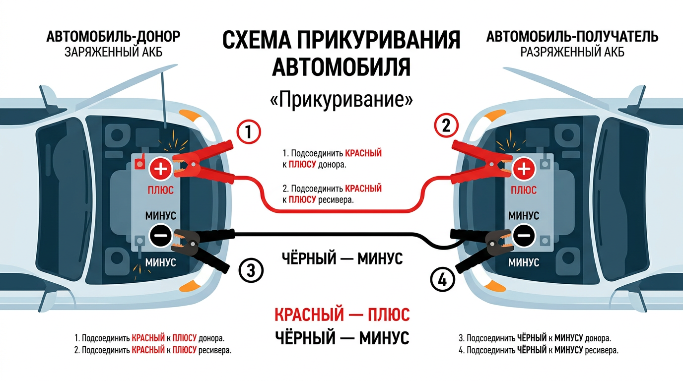 Пошаговая схема прикуривания автомобиля